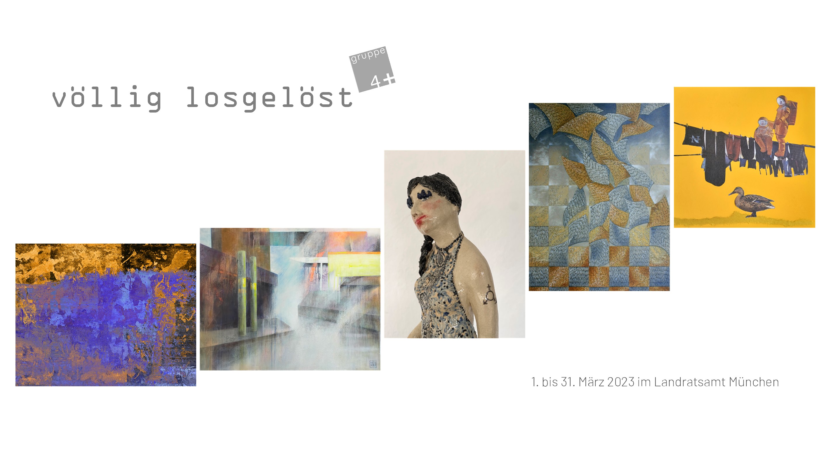 Ausstellung / völlig losgelöst / Malerei / Fotografie / Collage / Keramik-Figuren